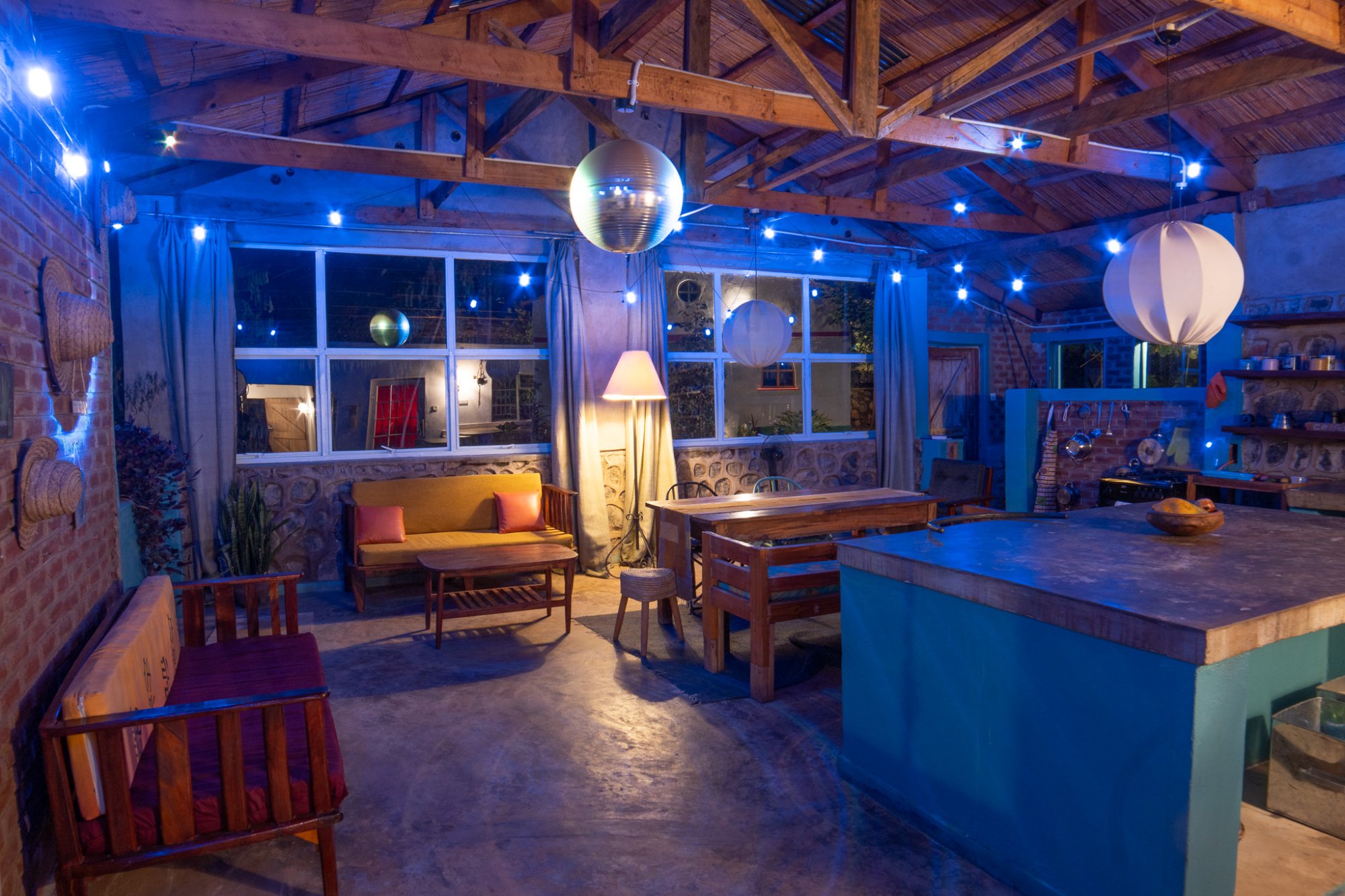 Mountain House living area at night